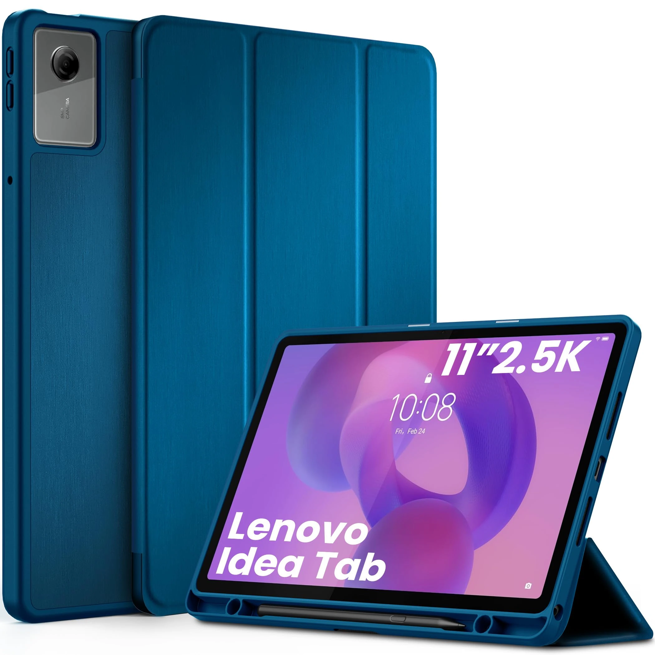 EasyAcc Case for Idea Tab 2025 11 inch with Pencil Holder (TB-336ZU TB-336FU) Slim Protective Case with Stand PU Leather Tablet, Peacock Blue