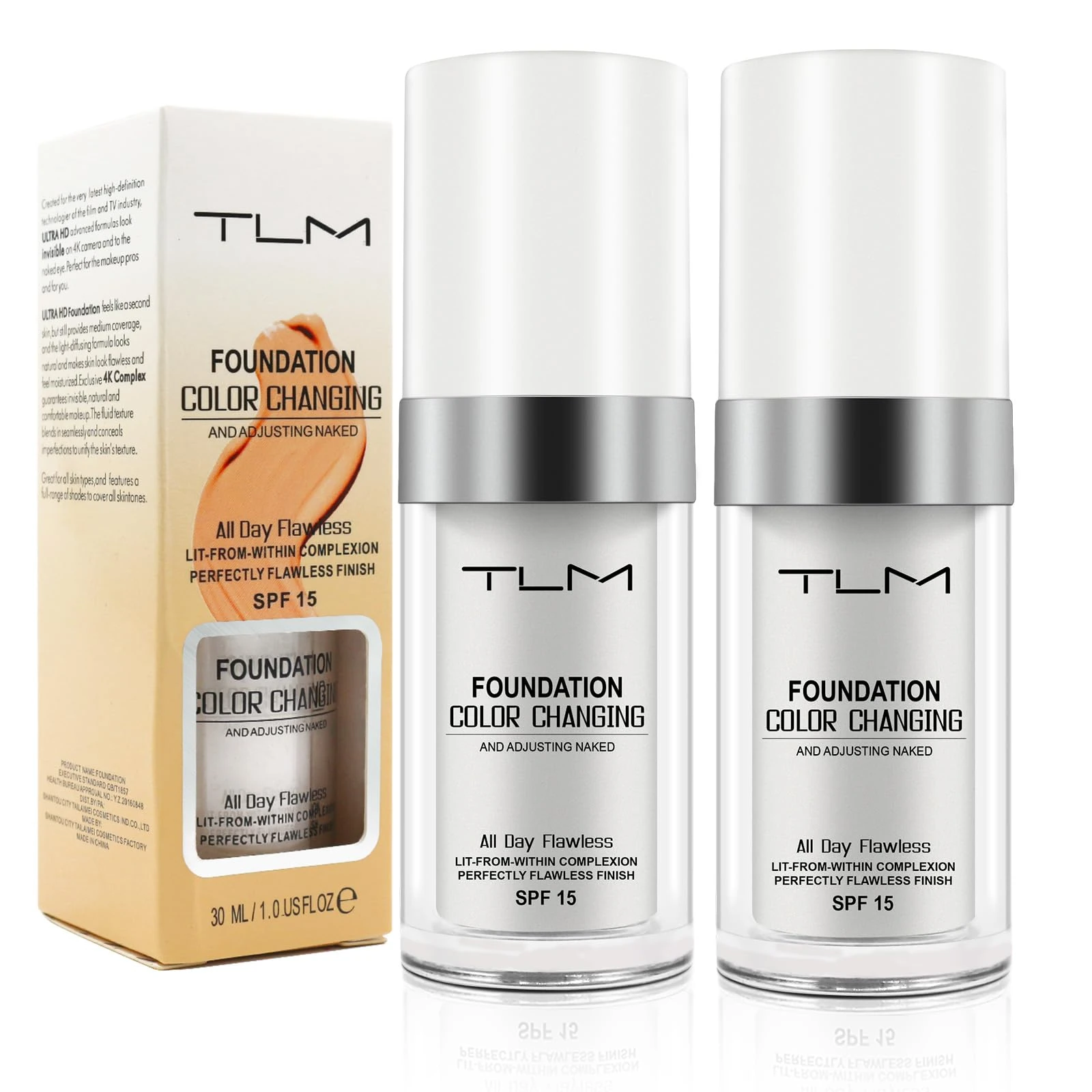 Color Changing Foundation, 2 Pack, Liquid, Moisturizing, Sunscreen, 30ml