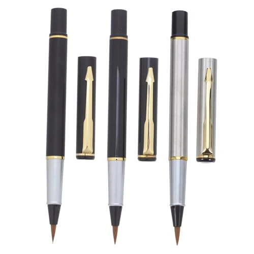 Tofficu 3pcs Refillable Brush Pen with Soft Stainless Steel Tips for Chinese Japanese Calligraphy Fine Detail Control Quick Ink Replacement Portable Fountain Ink Pens for Artists and