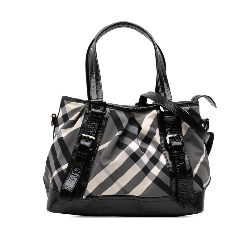 BURBERRY Pre-Loved Beat Check Nylon Lowry Satchel Handbag