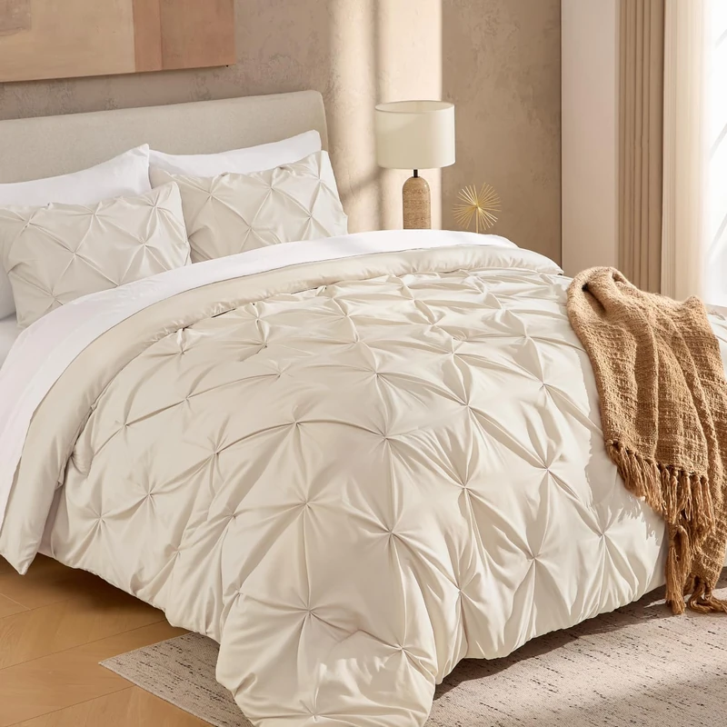 Andency Twin-XL Pinch Pleat Beige Comforter Set 2 Piece Bedding