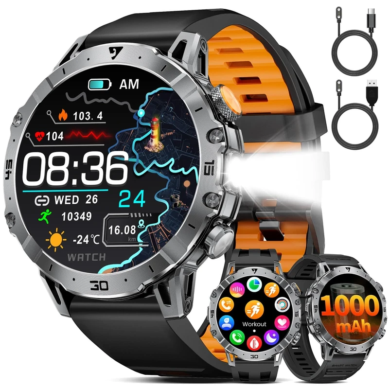 SUNKTA 1.7" HD Smart Watch for Men - 1000mAh, 100+ Sports, HR & SpO2