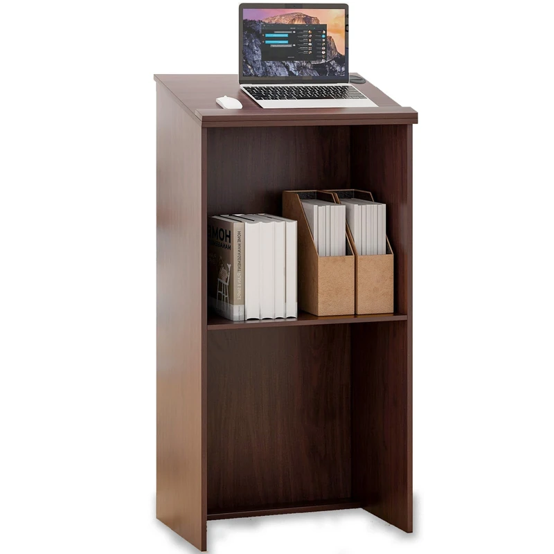 SFAREST Lectern Podium Stand, Wooden Stand Up Lecture Table Pulpits with Barrier Stopper, Floor Standing Desk Host Stage Speaking Reading Table for Churches Conference Weddings Classrooms (Brown)
