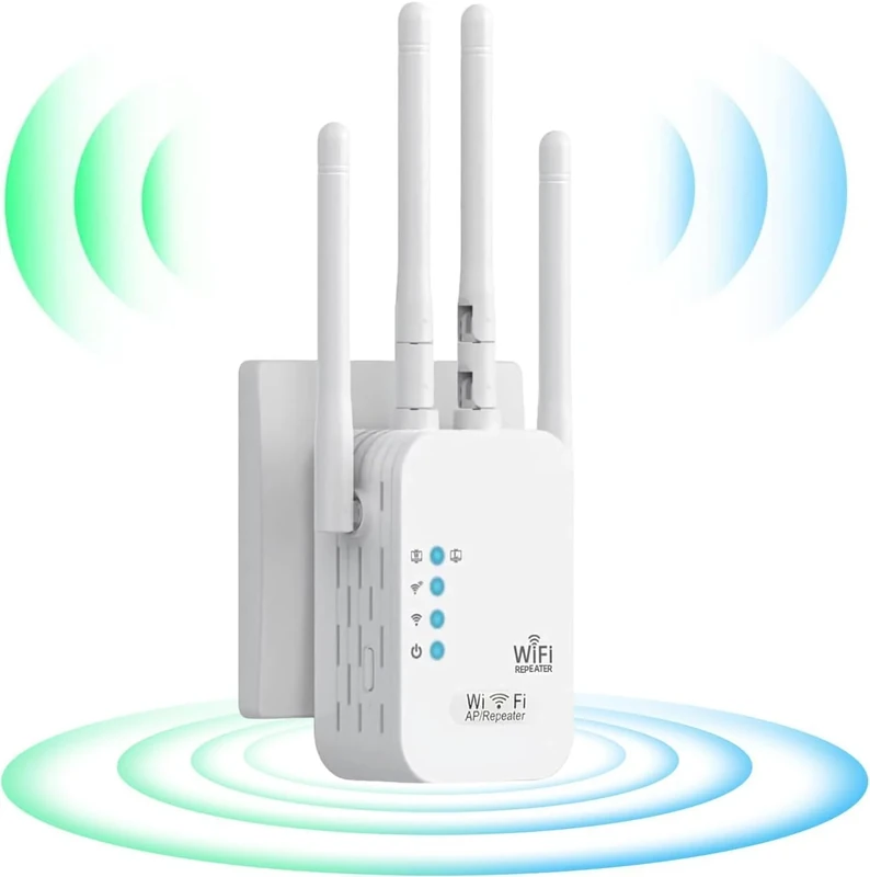WiFi Booster Range Extender 1200Mbps, WiFi Signal Amplifier Dual Band 5GHz & 2.4GHz, 4 Antennas WIFI Signal Booster Repeater with Ethernet Port, Wireless Internet Booster/Hotspot with Wider Coverage