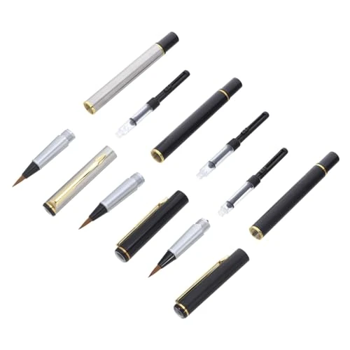 HOMSFOU 3pcs Refillable Ink Brush Pens Soft Tip Fountain Calligraphy for Chinese Japanese Writing Drawing Portable Piston Filling Pen with Stylish Matte and Metallic Clips