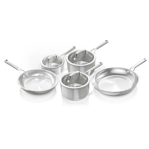 Ninja EverClad Stainless Steel 5-Piece Saucepan and Frying Pan Set, Suitable for All hob Types Including Induction, Oven Safe to 300°C, Full Induction Base, C95005EUI