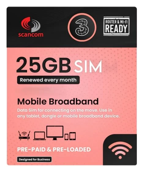 Three 25GB Data SIM - Uncapped 5G - Preloaded MONTHLY Until February 2028 - Plug & Play for Routers & Phones - Access to Three & Vodafone - Connects to the Strongest Signal available