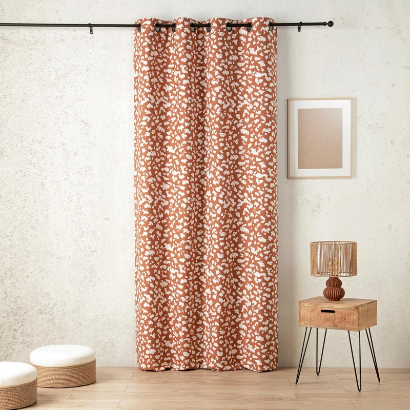 LINDER Thermal and Sound Insulating Curtain - Nature Style - Tan Orange - Rifle Barrel Eyelets - 140 x 240 cm - 62% Polyester 37% Cotton 1% Other Fibres - Birch Collection - Image 1