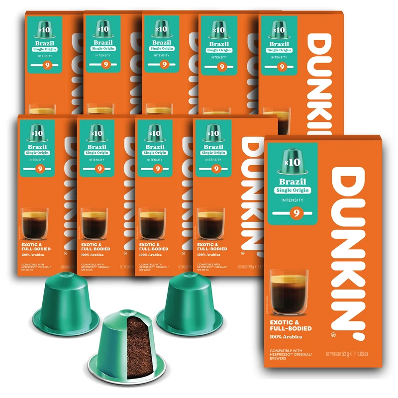 Dark Coffee Brazil 100 Coffee Capsules, 100% Brazilian Arabica, Medium Light Roast with Chocolaty Note & Mild Sweetness, Compatible with Nespresso Capsule Machines