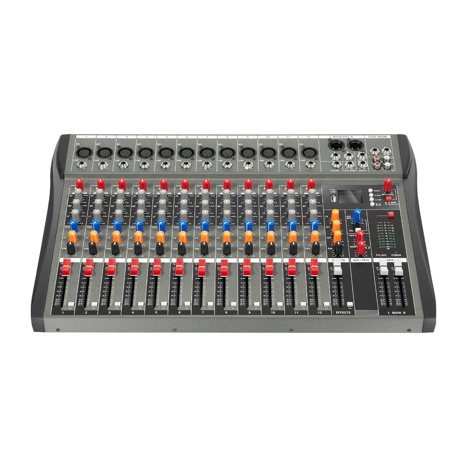 12 Channel Audio Mixer Professional DJ Mixer with USB Interface Sound Controller with Bluetooth Connection Sound Board Console Portable DJ Mixing Desk for Recording Studios, Home, Party, Bars, Stages