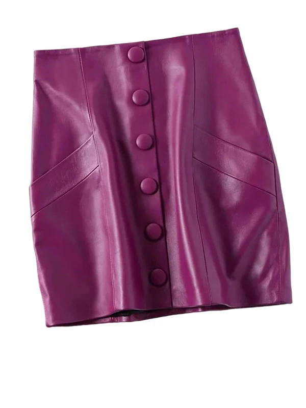 Women Summer Genuine Leather Skirt High Waist Sexy Ladies Mini Skirts Purple