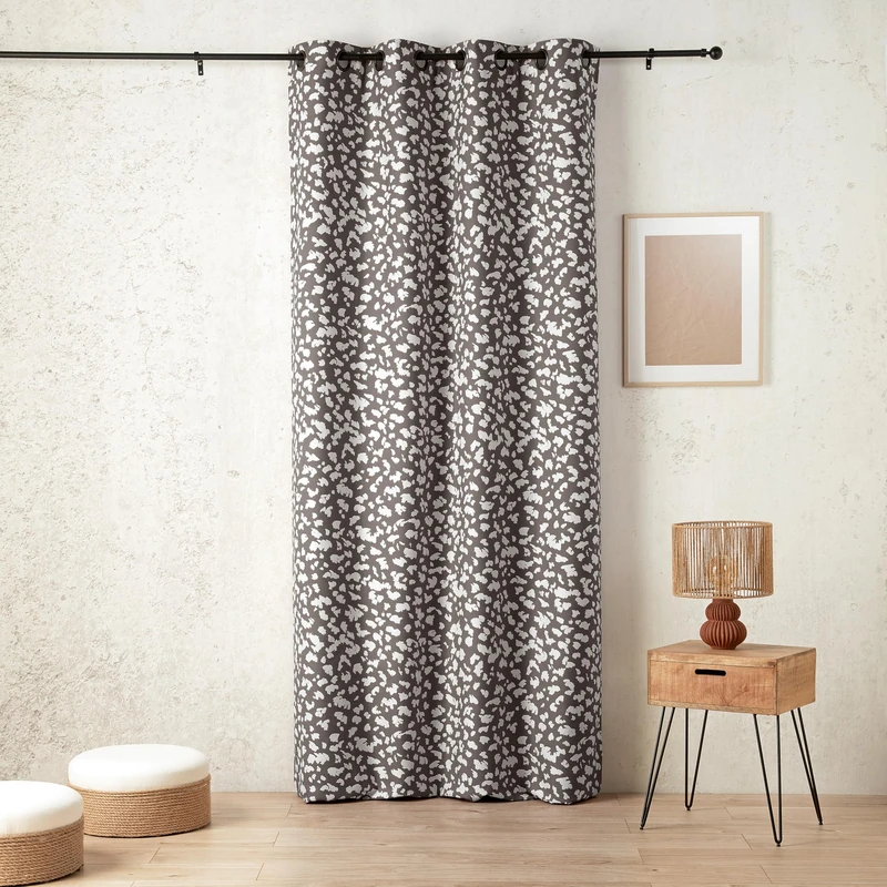LINDER Thermal and Sound Insulation Curtain - Nature Style - Lava Grey - Gun Barrel Eyelets - 140 x 240 cm - 62% Polyester 37% Cotton 1% Other Fibres - Birch Collection - Image 1