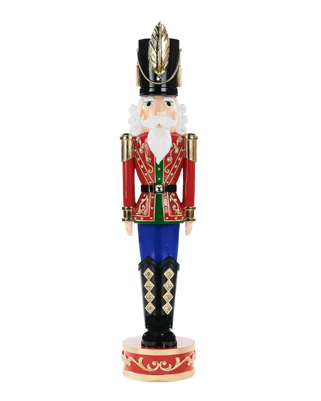 Traditional Christmas Resin Nutcracker – 4 ft (121 cm) Decorative Figure with Gold Detailing and Gem Accents