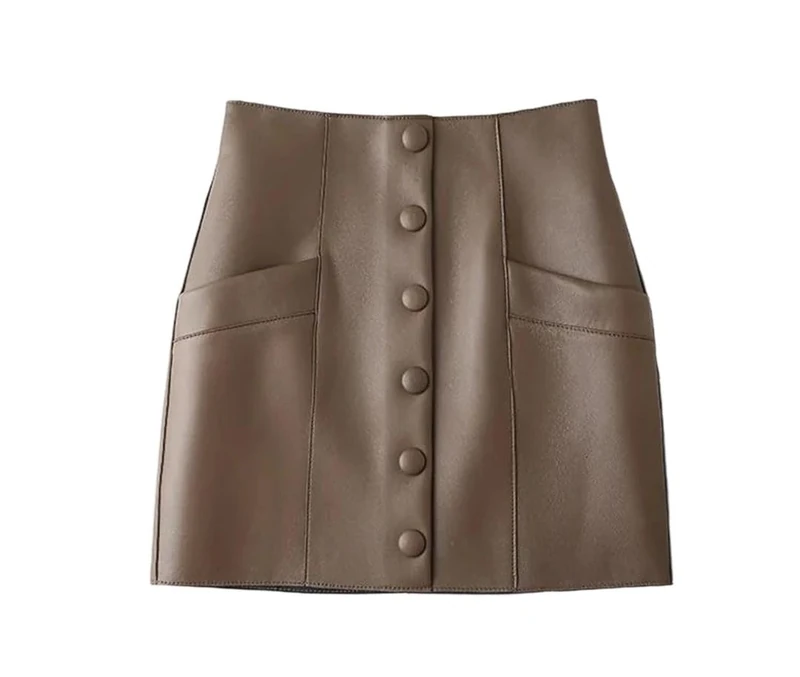 Women Summer Genuine Leather Skirt High Waist Sexy Ladies Mini Skirts Chocolate