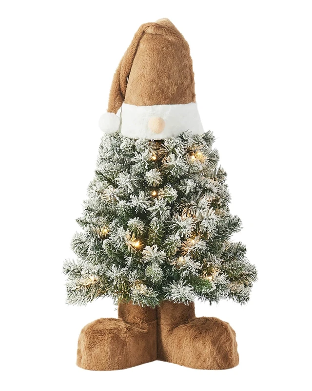 3 ft Pre-lit Snowy Gonk Tree – 172 Snow-Flocked Tips, 50 Warm White LED Lights, Plush Hat & Boots, 51 cm Diameter