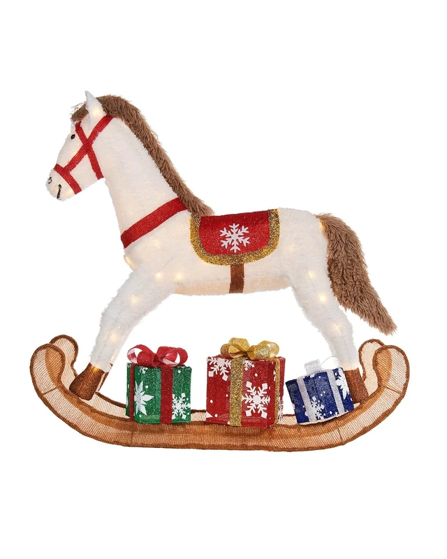 Pre-lit 3D Rocking Horse Silhouette – 90 cm Outdoor Christmas Decoration, 60 Warm White LED Lights, Garden Stakes