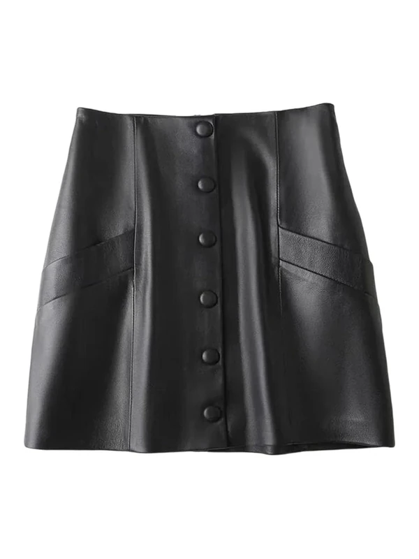 Women Summer Genuine Leather Skirt High Waist Sexy Ladies Mini Skirts Black