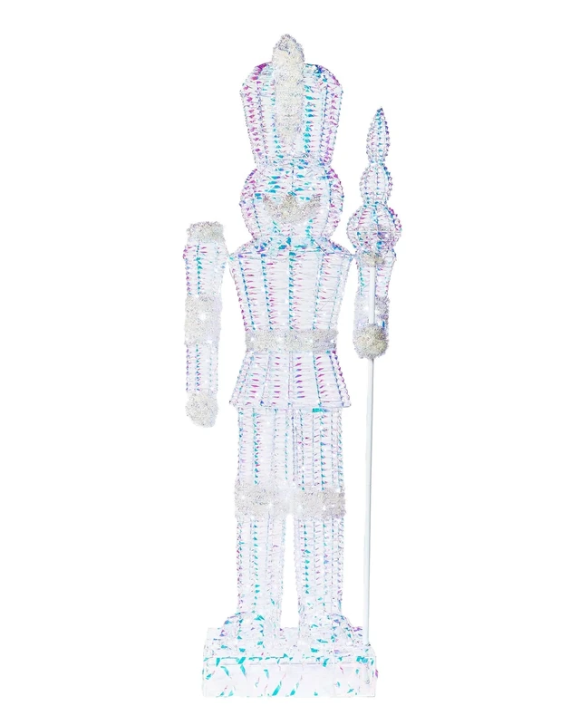 6.5 ft Pre-Lit Iridescent Nutcracker – 400 White LEDs – Tinsel Detailing – 5 m Lead – Entrance & Garden Display
