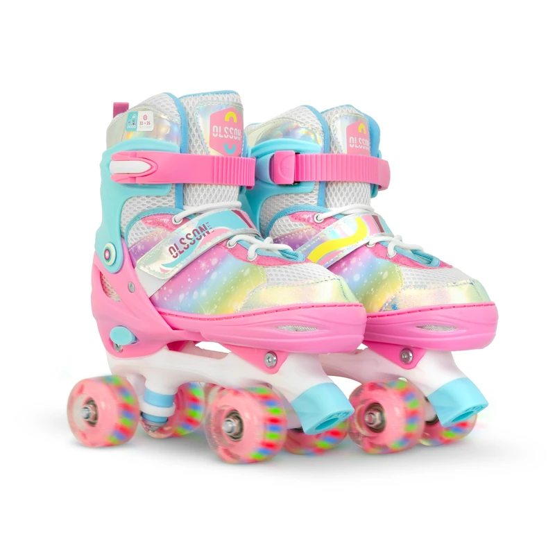 Olsson Blossom Children's Roller Skates with Lights – Adjustable Size (28-35) by Button – ABEC 7 Carbon Bearings – Durable Chassis – Adjustable Velcro Fastener (32-35)