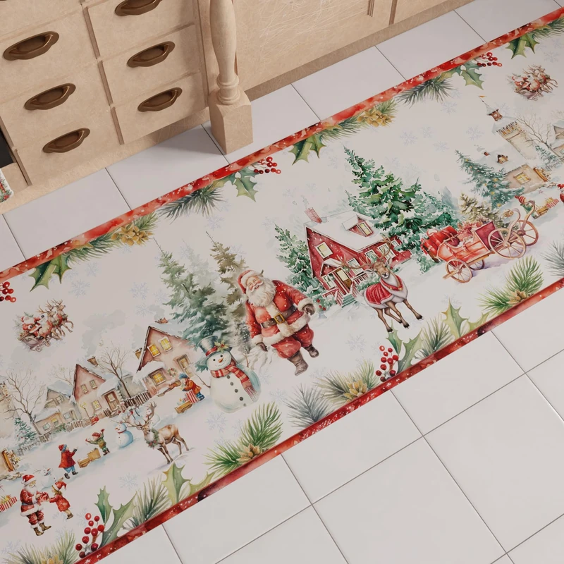 PETTI Artigiani Italiani - Christmas Kitchen Rug, Christmas Kitchen Runner, Non-Slip and Washable, Christmas Rug 52x340 cm, Xmas Santas Land, Made in Italy