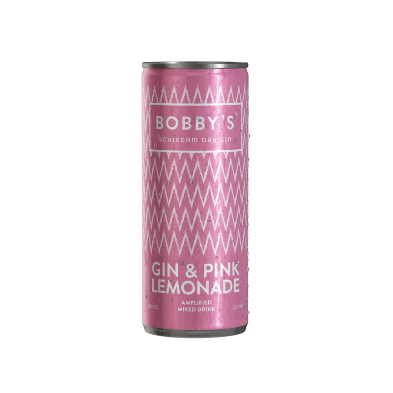 Bobby's Gin & Pink Lemonade Ready to Drink Cans 12 x 250ml | Dutch Gin with Indonesian Botanicals | Premium Pre-Mixed RTD 9% ABV