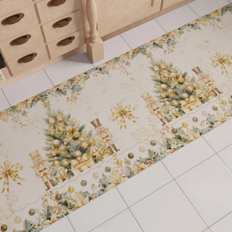 PETTI Artigiani Italiani - Christmas Kitchen Rug, Christmas Kitchen Runner, Non-Slip and Washable, Christmas Rug 52x340 cm, Xmas Gold, Made in Italy