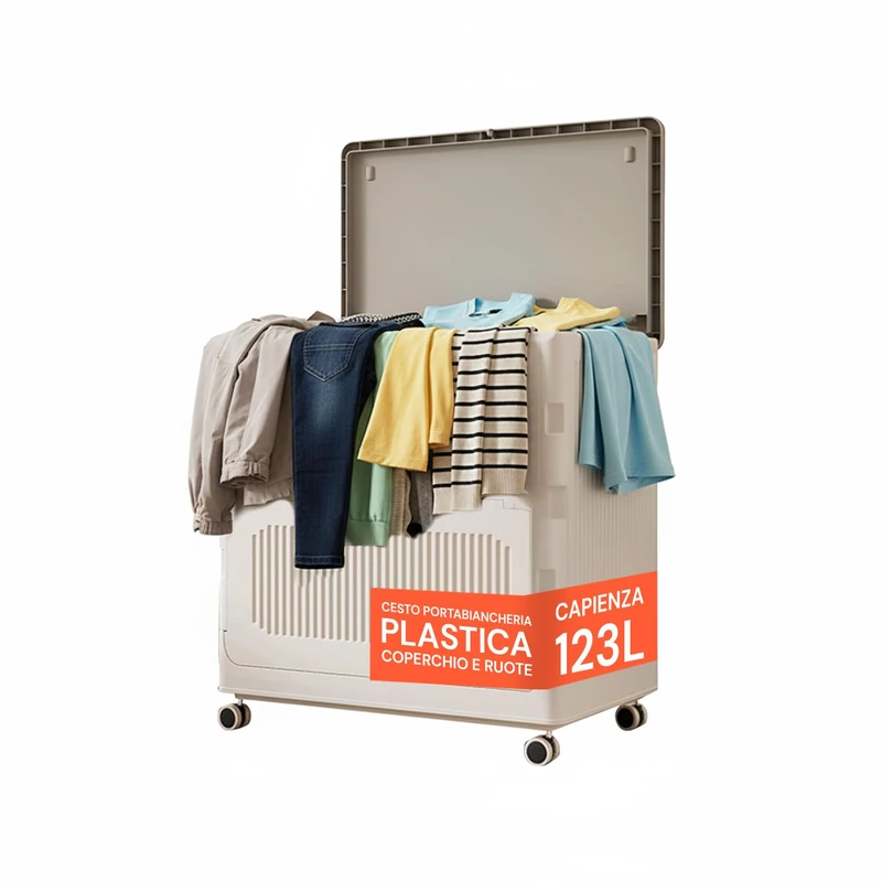 Avilia 123L Laundry Basket with Lid and Wheels, Vertical Space-Saving Structure for Dirty Cloth, Easy to Move and Clean
