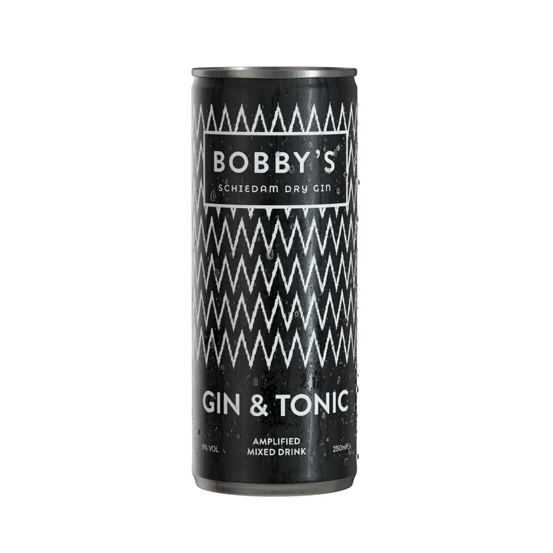Bobby's Gin & Tonic Ready to Drink Cans 12 x 250ml | Spice-Forward Dutch Gin with Indonesian Botanicals | Premium Pre-Mixed G&T 9% ABV