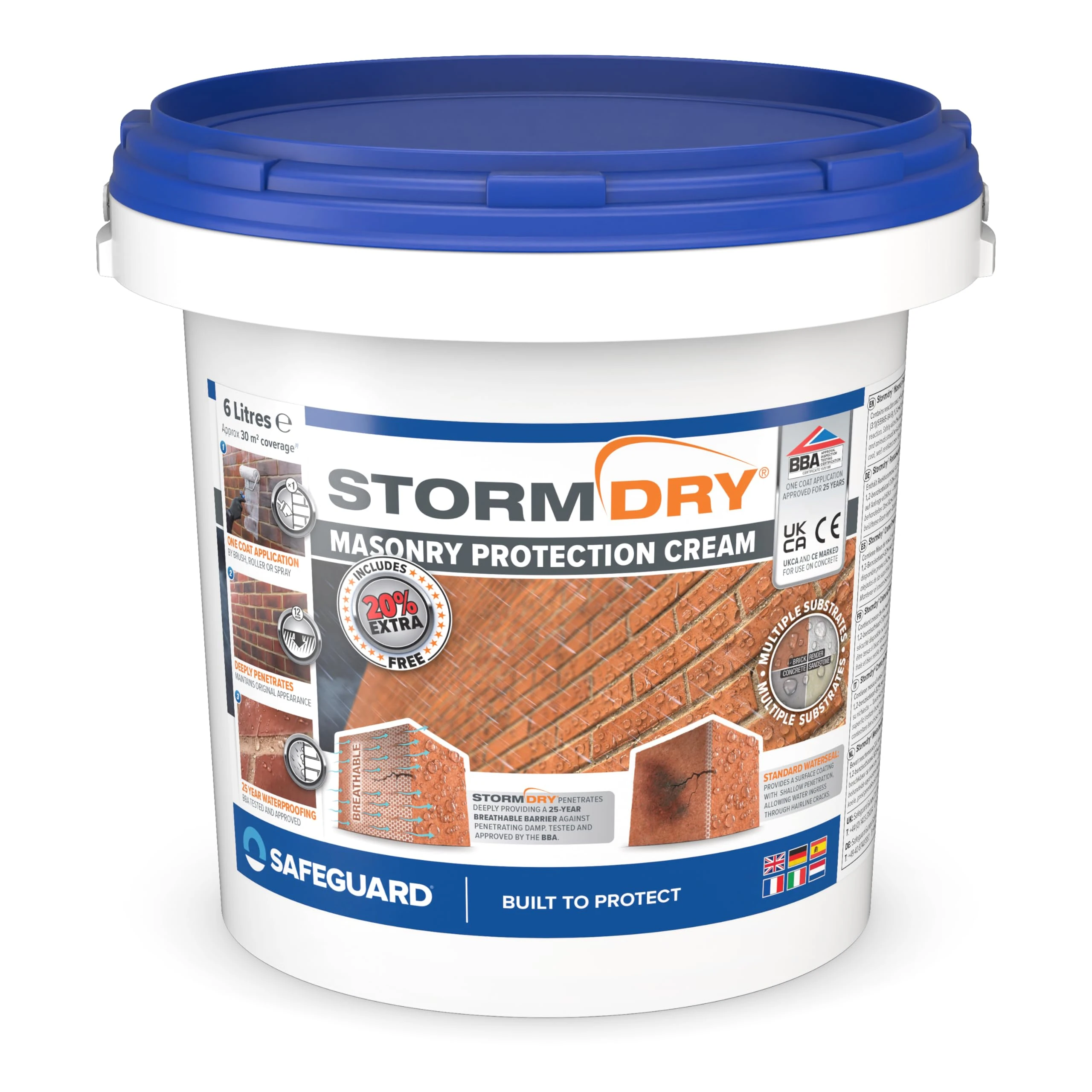 Stormdry Masonry Waterproofing Cream (6 Litre) 25 Year BBA Approved Exterior Brick Sealer. Breathable, Colourless Brick, Concrete, Stone, Mortar