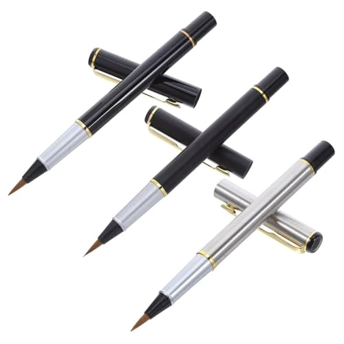 NUOBESTY 3pcs Refillable Brush Pen with Soft Tips and Stainless Steel Bodies for Chinese Calligraphy Japanese Sumi Painting and Fine Writing Portable Fountain Ink Pens for Artists and