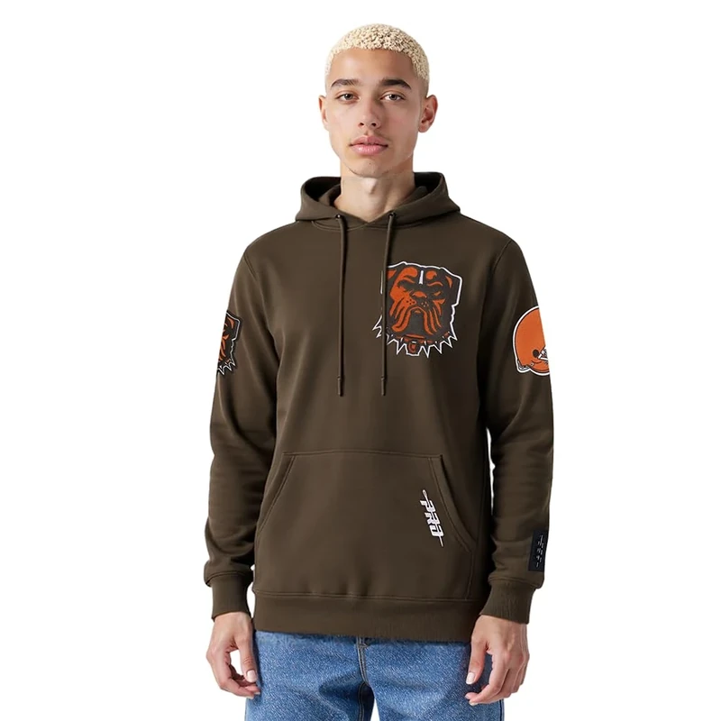 Pro Standard Mens NFL Cleveland Browns Classic Chenille Pull Over Hoodie Brown Xl