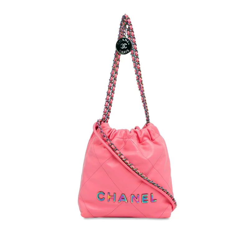 Chanel Pre-Loved Mini Shiny Calfskin Rainbow Hardware 22 Handbag Satchel