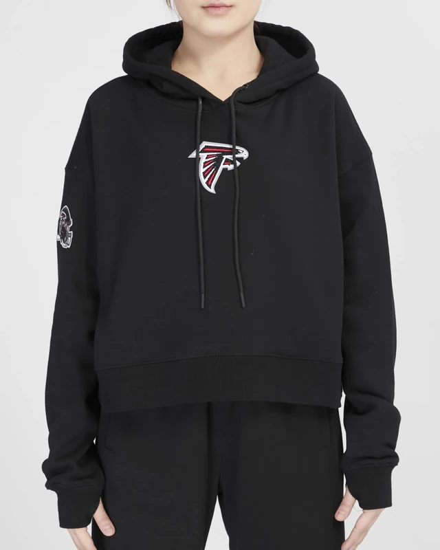 Pro Standard WOMENS NFL ATLANTA FALCONS CLASSIC CHENILLE CROPPED PULLOVER HOODIE BLACK 2XL