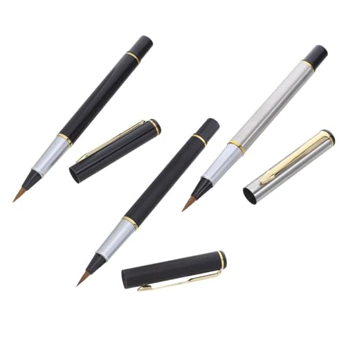 SHINEOFI 3pcs Portable Refillable Water Brush Pen with Soft Stainless Steel Tips for Chinese Calligraphy and Japanese Sumi Drawing Fine Detail Ink Fountain Pens for Artists and Students