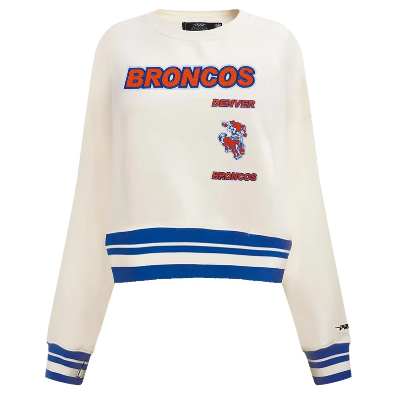 Pro Standard Womens NFL Denver Broncos Retro Classics Crewneck Sweatshirt Eggshell/Royal Blue M