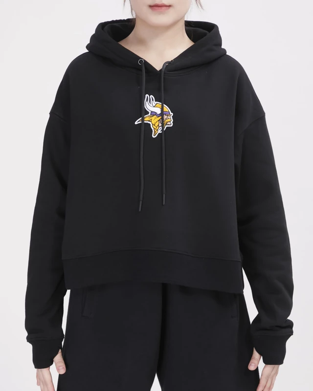 Pro Standard WOMENS NFL MINNESOTA VIKINGS CLASSIC CHENILLE CROPPED PULLOVER HOODIE BLACK 2XL