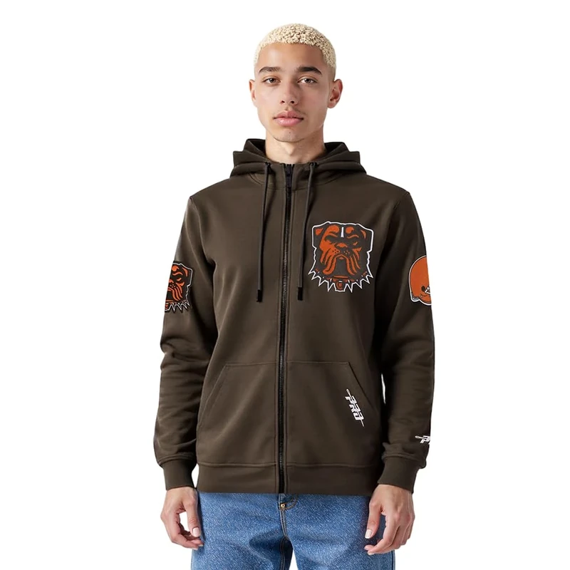 Pro Standard Mens NFL Cleveland Browns Classic Chenille Full Zip Hoodie Brown L