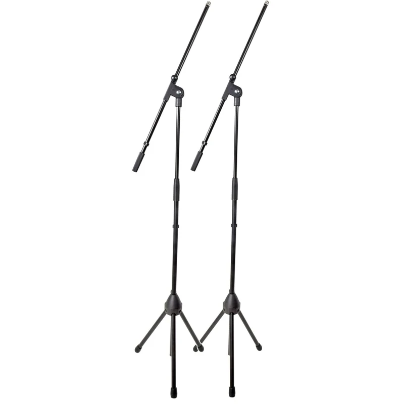Chord | Heavy Duty Boom Microphone Stands with Adjustable Height | Foldable Tripod Mic Stand Twin Pack with Carry Bag | Professional Recording & Live Performance Boom Arm Stands