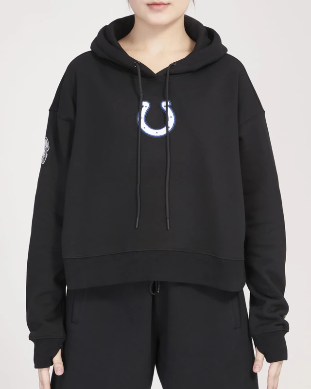 Pro Standard WOMENS NFL INDIANAPOLIS COLTS CLASSIC CHENILLE CROPPED PULLOVER HOODIE BLACK XS