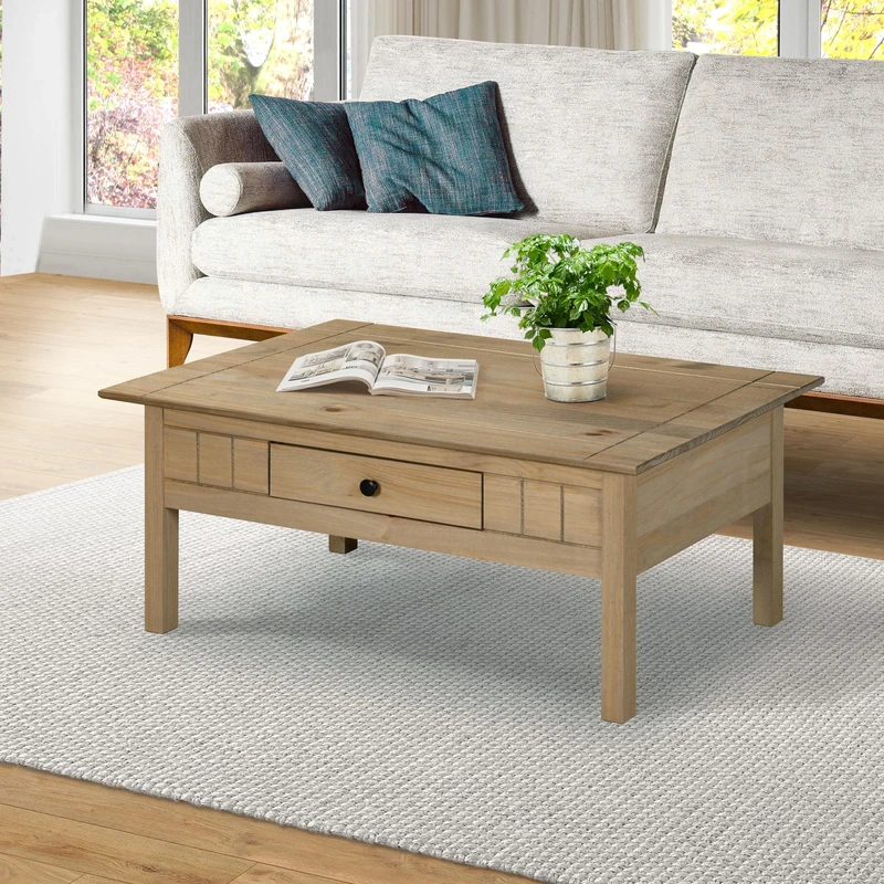 Mews Panama Coffee Table 1 Drawer Solid Pine Wood Waxed Oak Finish