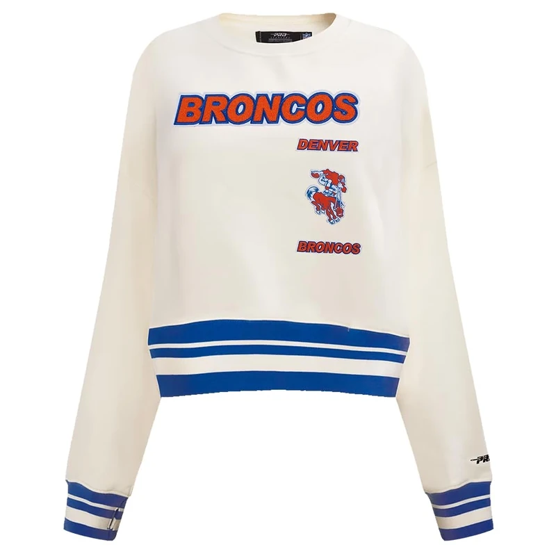 Pro Standard WOMENS NFL DENVER BRONCOS RETRO CLASSICS CREWNECK SWEATSHIRT EGGSHELL/ROYAL BLUE XS