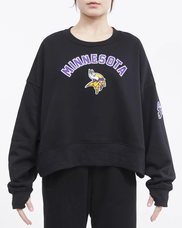 Pro Standard WOMENS NFL MINNESOTA VIKINGS CLASSIC CHENILLE CREWNECK SWEATSHIRT BLACK S