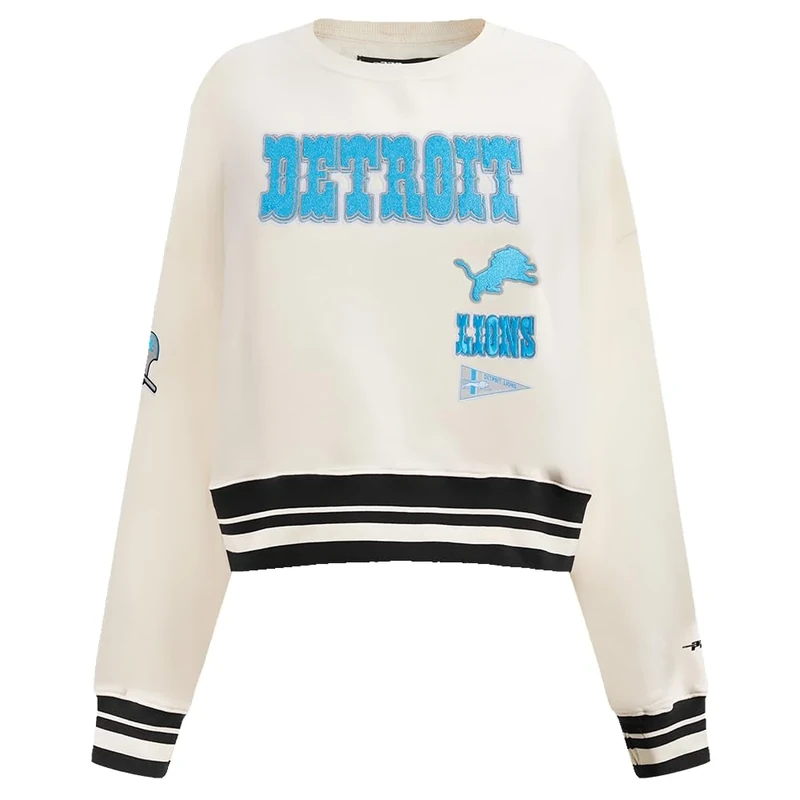 Pro Standard Womens NFL Detroit Lions Retro Classics Crewneck Sweatshirt Eggshell/Black Xl
