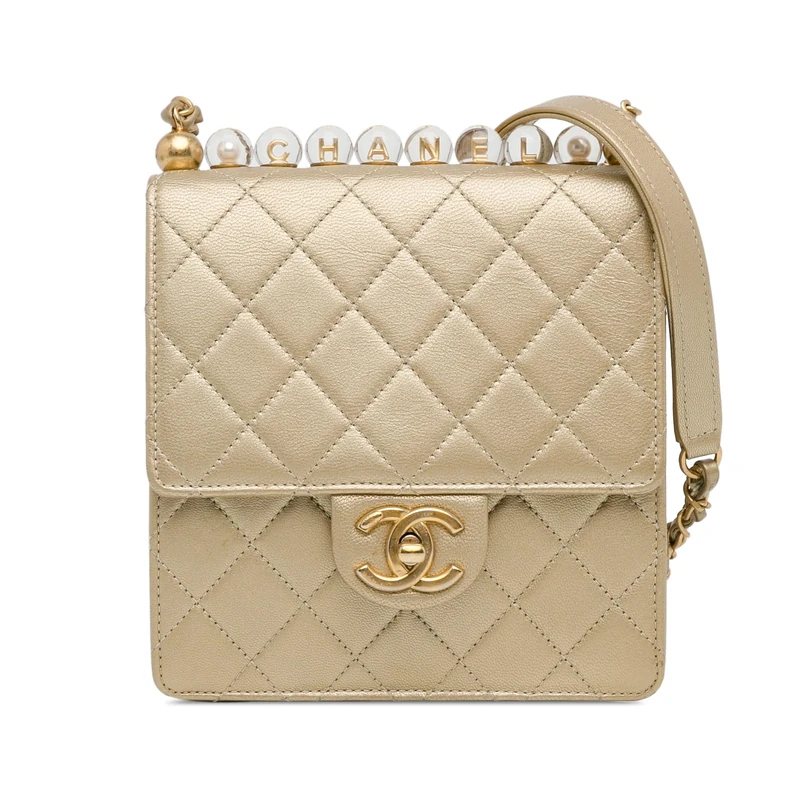 Chanel Pre-Loved Small Lambskin Chic Pearls Flap Crossbody Bag