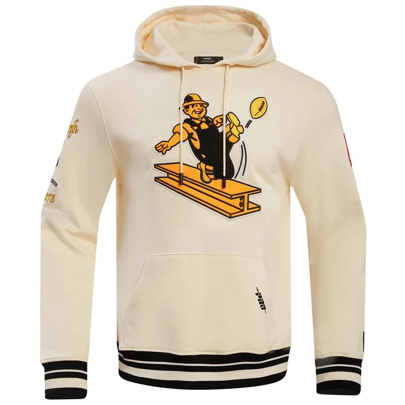 Pro Standard Mens NFL Pittsburgh Steelers Retro Classics Pull Over Hoodie Eggshell/Black 2Xl