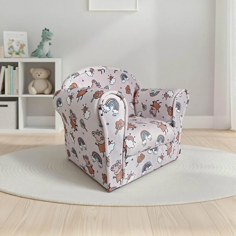 Kidsaw Kids Peppa Pig Themed Children's Armchair Toddler Chair - Wood Frame - Thick Padding - Soft Upholstered Toddler Seating for Bedroom or Playroom (Peppa Pig Pink) - Image 1