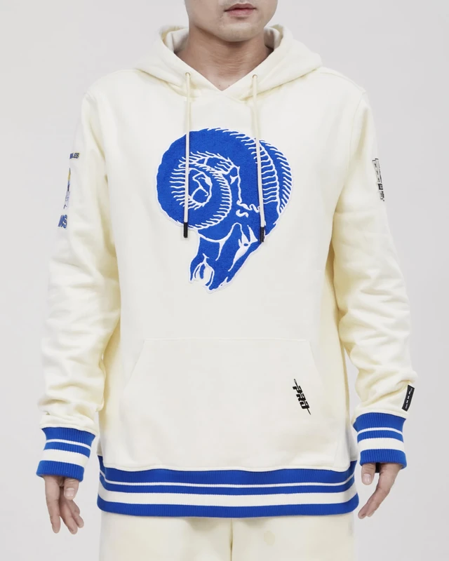 Pro Standard Mens NFL Los Angeles Rams Retro Classics Pull Over Hoodie Eggshell/Royal Blue Xl