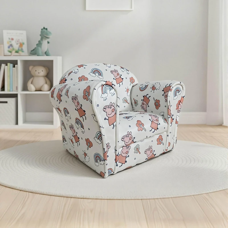 Kidsaw Kids Peppa Pig Themed Children's Armchair Toddler Chair - Wood Frame - Thick Padding - Soft Upholstered Toddler Seating for Bedroom or Playroom (Peppa Pig White) - Image 1