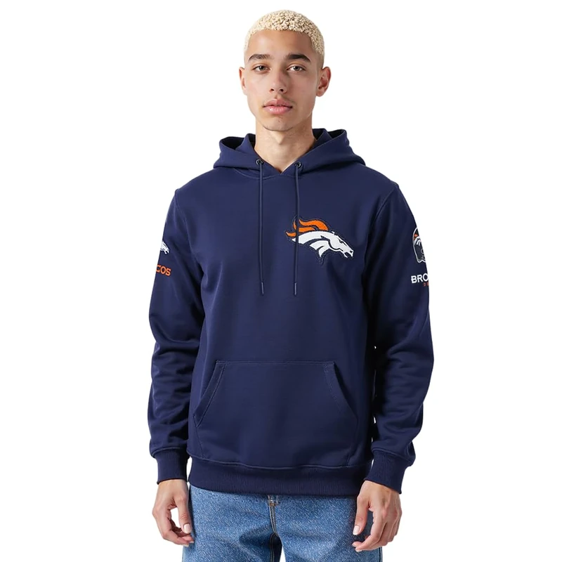 Pro Standard Mens NFL Denver Broncos Classic Chenille Pull Over Hoodie Midnight Navy Xl - Image 1