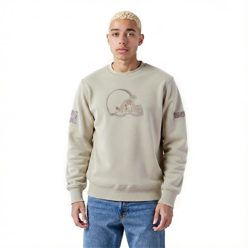 Pro Standard Men's NFL Cleveland Browns Neutral Crewneck Sweatshirt, Taupe, 2XL - Image 1